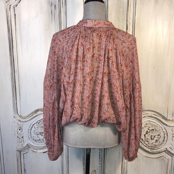 Kourt Fully Lined Soft Colors Full Gathered Peasant Sleeves Blouson Button Down - Picture 7 of 12